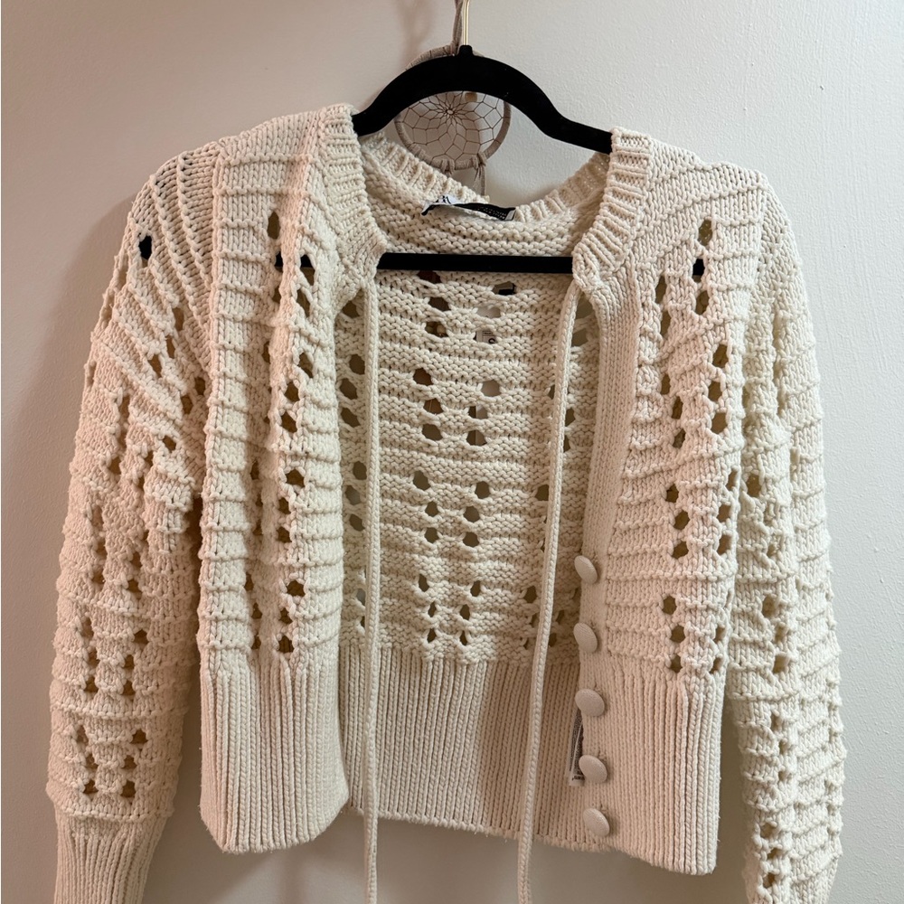 Zara Cream Open-Knit Women's Cardigan